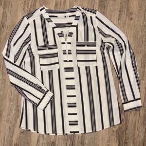 Kim Rogers White and Black Striped Button-Down Shirt